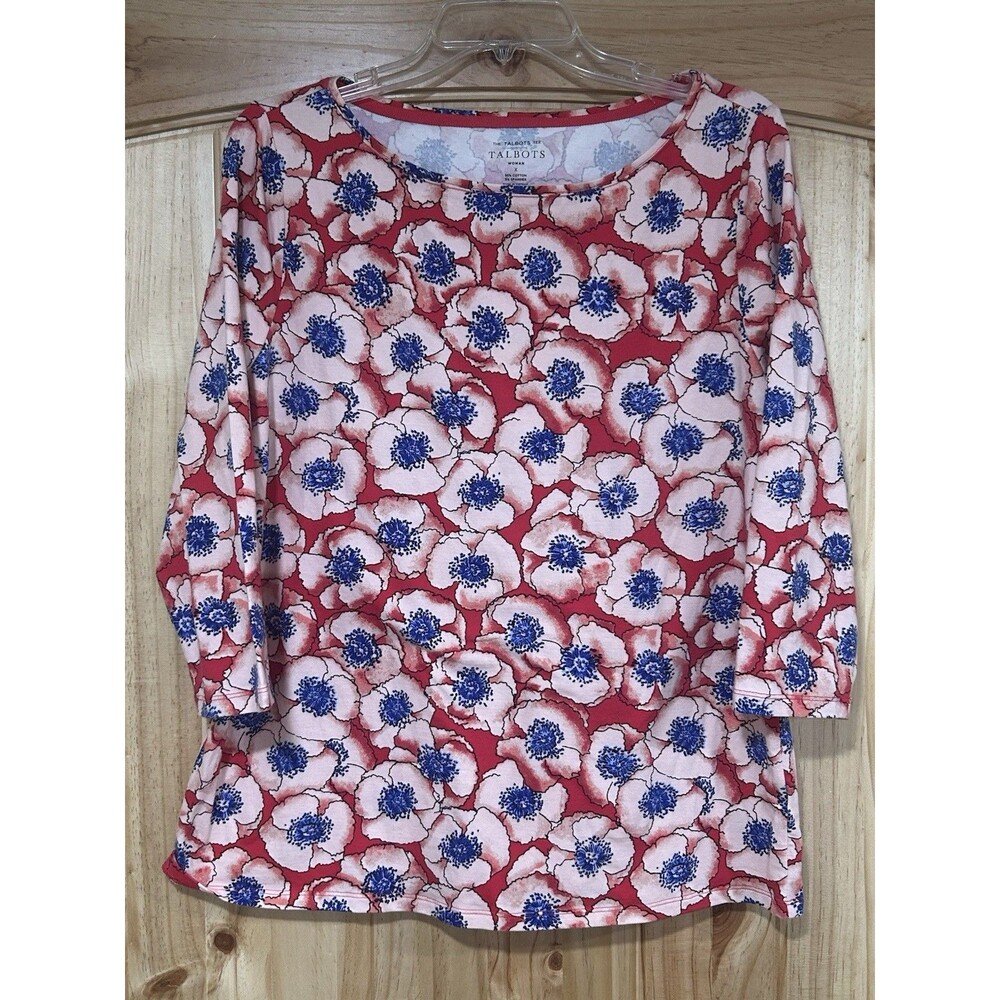 Talbots Layering Top Women’s Extra Large Pink Fushia Floral Print Pullover